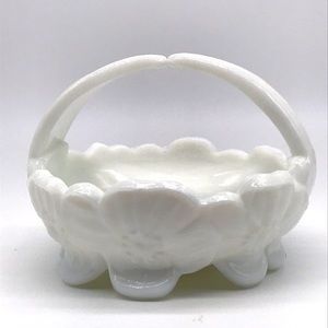 Westmoreland Milk glass Dogwood handle bowl Vintage footed